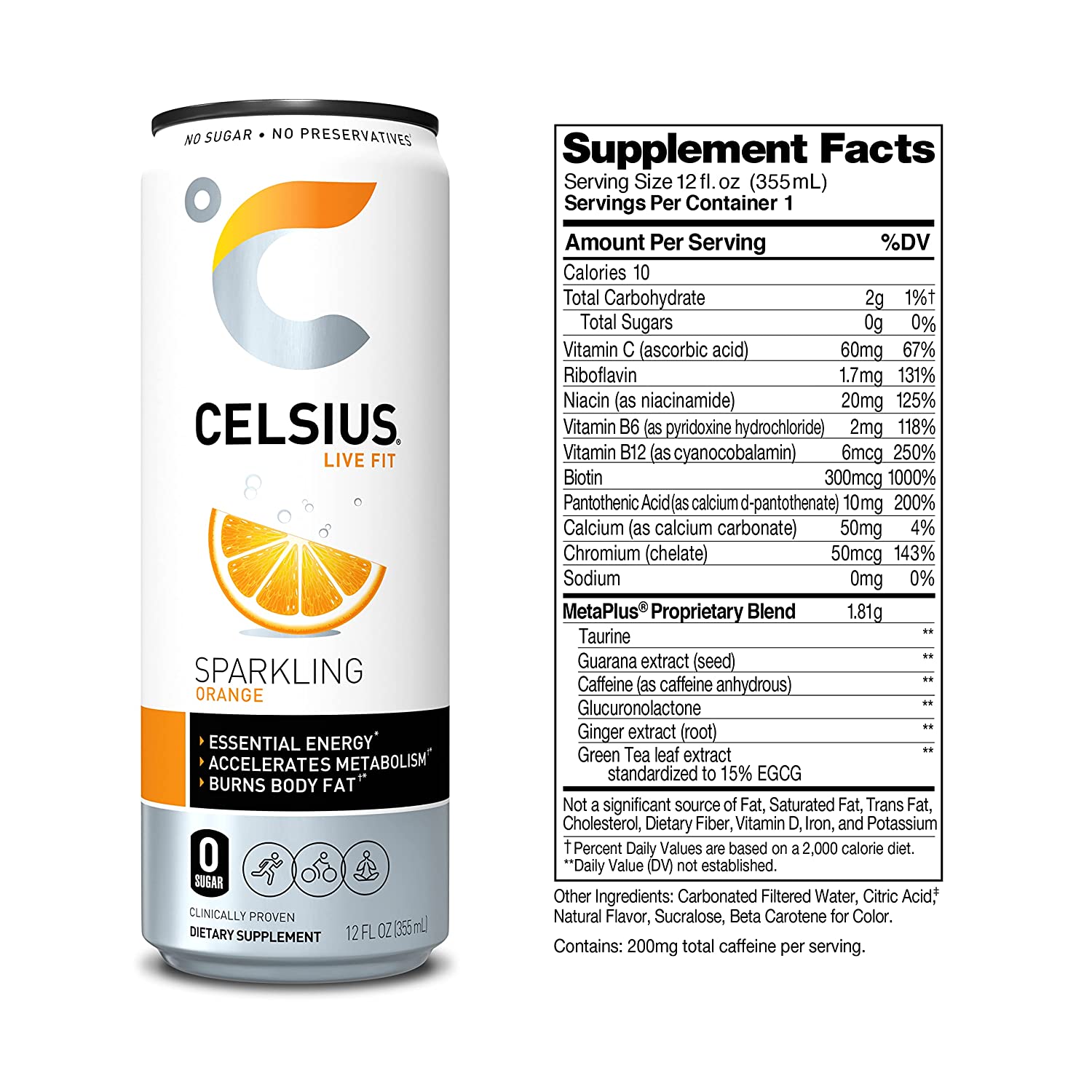 CELSIUS Sparkling Orange, Functional Essential Energy Drink 12 Fl Oz (Pack of 12) - Image 9